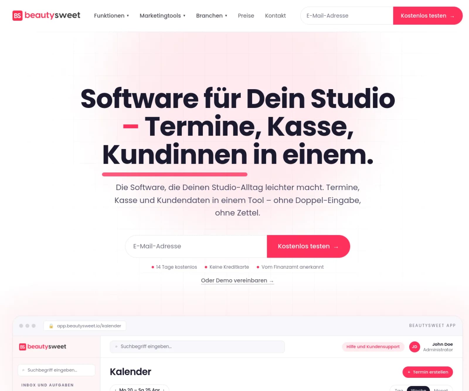 Screenshot der Beautysweet.io Anwendung – Salon-Software, die wirklich vom Tresen kommt.